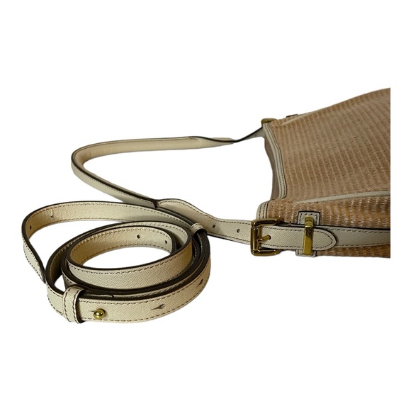 Crew Raffia Cotton Cream Leather Bag W Crossover Strap - Picture 5 of 8